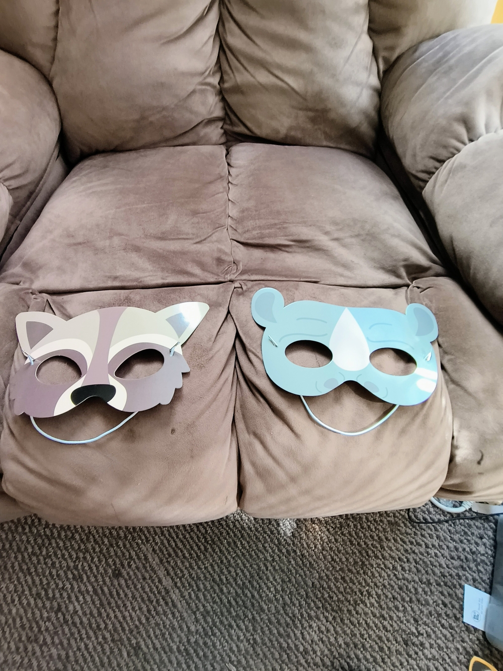 Halloween Kids Animal Face Masks - Brown Racoon & Light Blue Bear - Unbranded